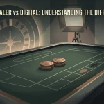 Illustration of live casino tables and digital game interfaces
